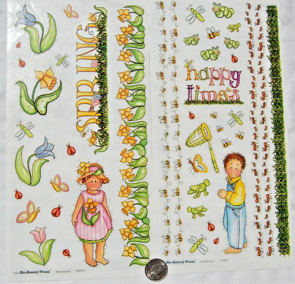 vintage Bo Bunny stickers boy girl 12″ border bugs spring daffodil grasshopper