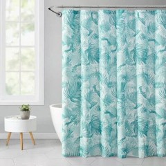Green Printed, Ribbed Textured Shower 72″W x 72″L (Pack of 1) Palm Leaves