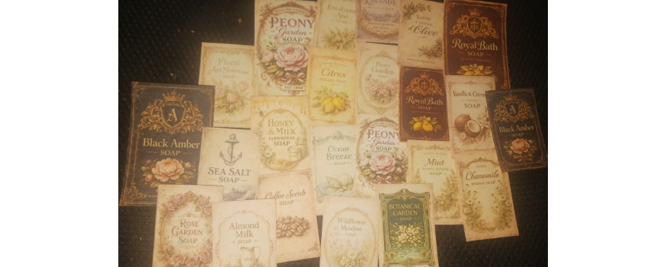 23pc french soap ad vintage junk journal DIE CUT Ephemera Tag Collage Bridgerton