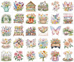 Spring Rub on Transfers for Crafts, 30 Pcs Watercolor Garden Floral Iod Transfer