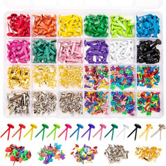 510Pcs Brads for Paper Crafts, 14 Colors and 5 Styles Metal Brass Brads Paper Fa