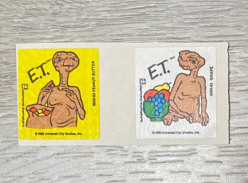 Vintage E.T. Matte Scratch Sniff Stickers. Reeces Pieces Peanut Butter & Grape