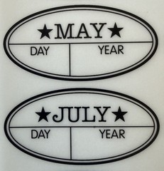BLACK OVAL DATE LABEL Rub-On Transfers(4-3/4”x 7”)Months •Day•Year•Card Making•