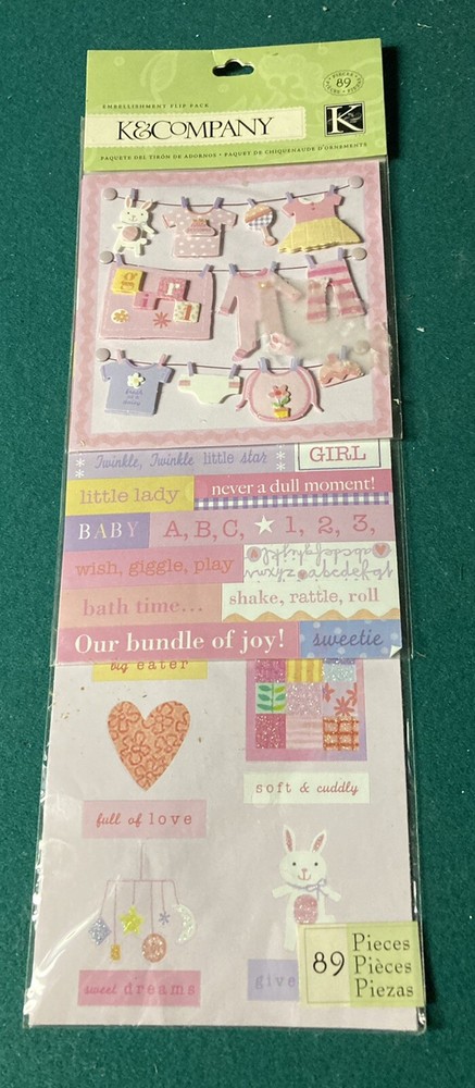 Baby Girl Flip Pack Scrapbooking Stickers 89 Total Stickers by K & Co Brand New!