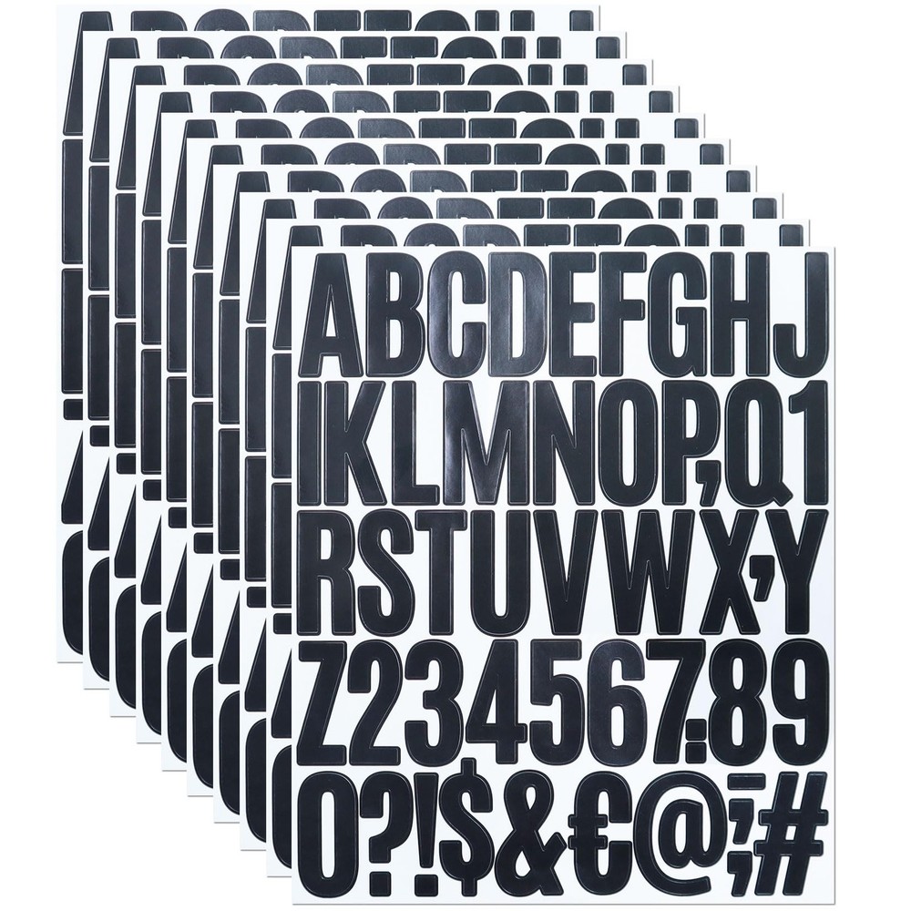 500PCS Letter Number Stickers Black Adhesive Alphabet Decals Set, 2Inch 10Sheets