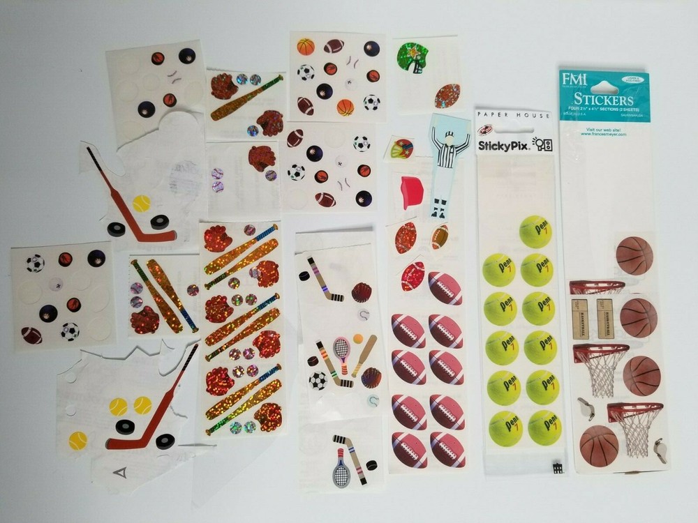 Vintage Sports Football Tennis Basketball Hockey Baseball Scrapbook Stickers