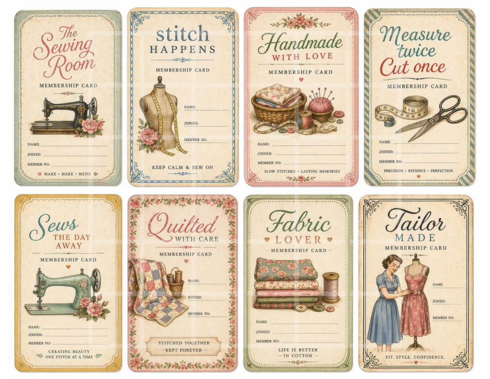 1 Pg Sewing Tags / Cards, Card Toppers Junk Journal Supplies Scrapbook Ephemera