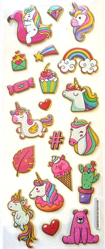 Unicorn Love Puffy Sparkle Stickers Planner Supply Valentine’s Day Crafts