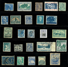 25 Blue Teal Indigo Worldwide Used Stamps Color Lot — Crafts Art (WM249)