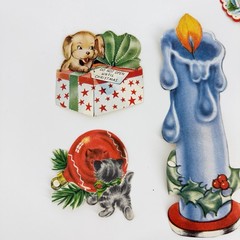 Vintage Christmas Stickers Victorian Santa Angels Lot Candle Dog Elf Kitten Snow