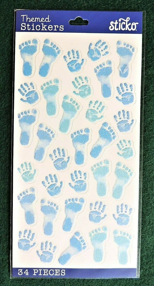 34pc Pastel Baby Boy Prints Stickers EKSuccess Sticko Themed Foot & Handprints