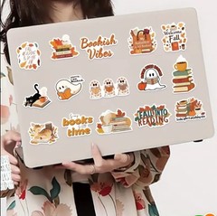 10pcs Fall Book Lovers Stickers- Scrapbook, Journal, DIY Crafts- Halloween