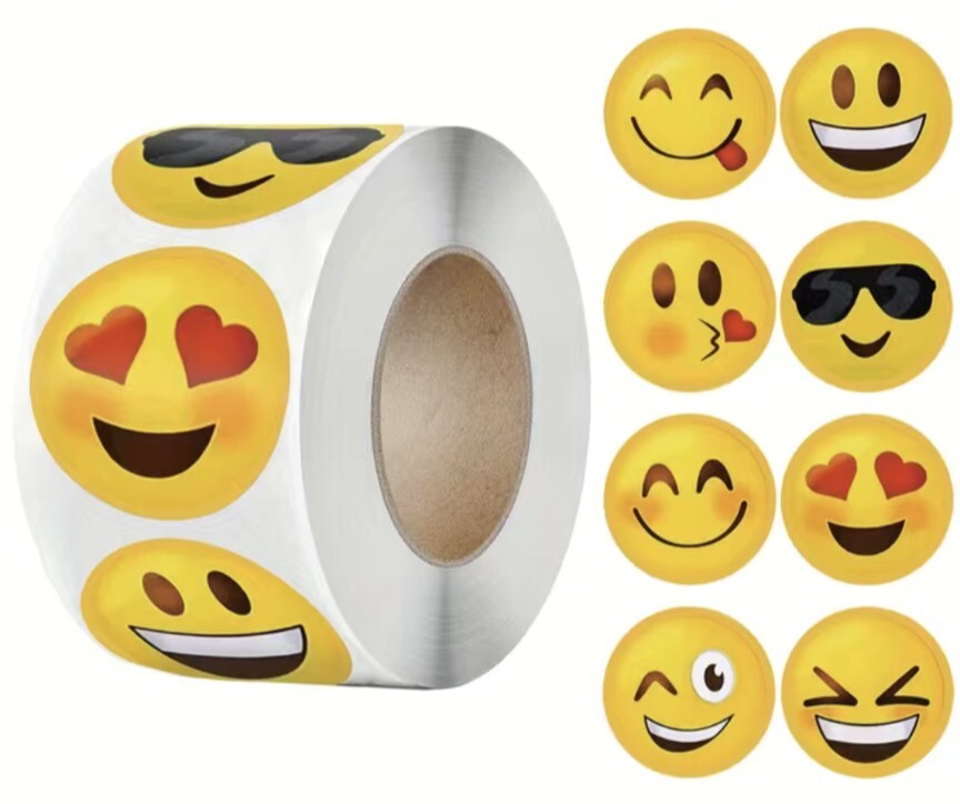 500 pcs Emotion Sticker Roll 1 Inch Round Kawaii Smile, Emoji, Happy Faces