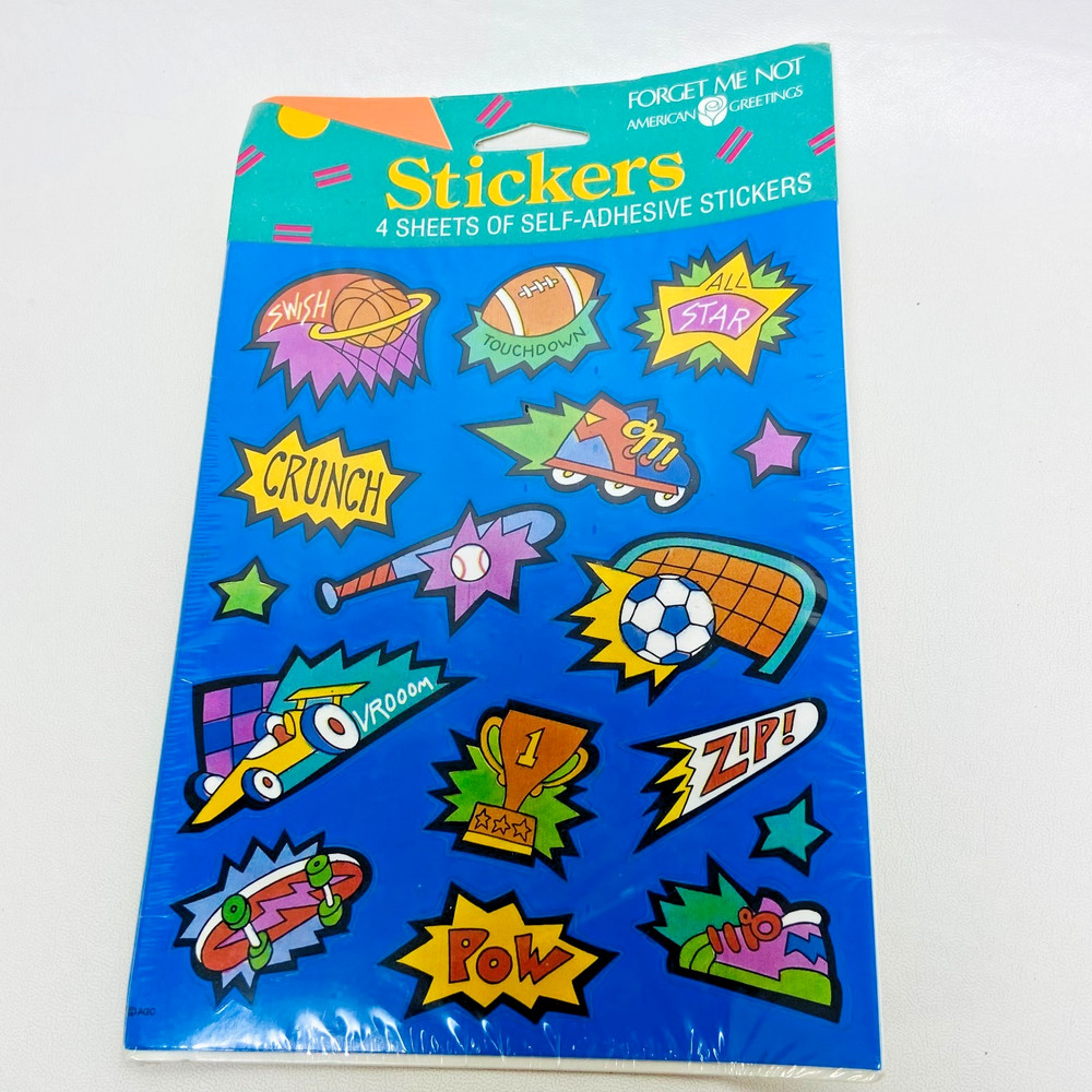 Vtg American Greetings Sports Themed Stickers 1990s 4 Sheets New Sealed