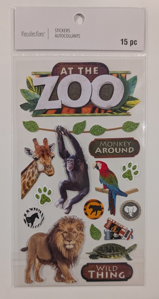 At The Zoo Scrapbooking Stickers by Recollections Animals Lion Monkey Giraffe