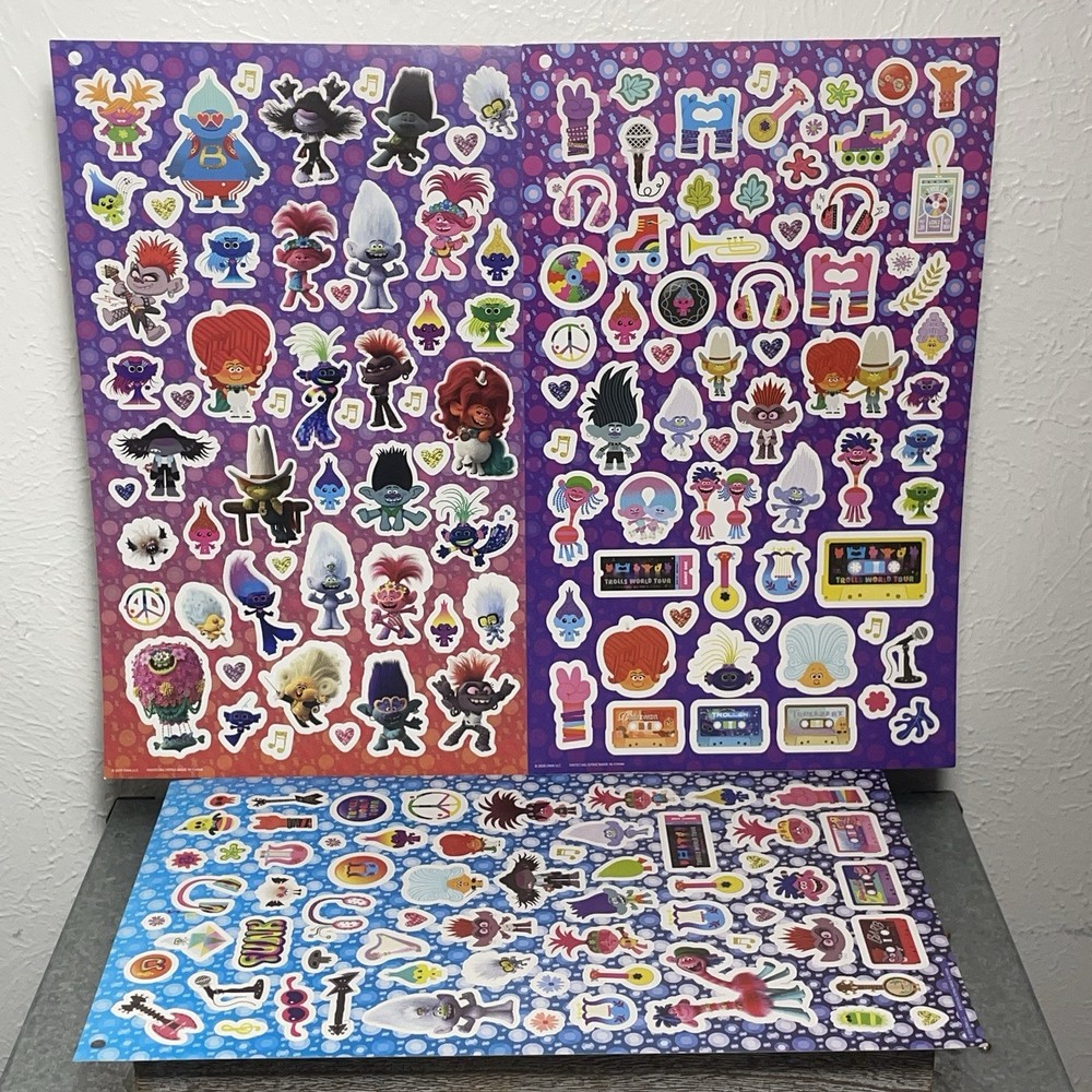 Trolls World Tour 3 Regular Sticker Sheets CHECK ALL PHOTOS FOR THE CONDITION