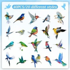 40Pcs Bird Stickers, Transparent Colorful Bird Stickers, PET Vintage Bird-40p