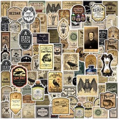 JUNEBRUSHS 324 Pcs Potion Labels Scrapbook Stickers Vintage Gothic Black