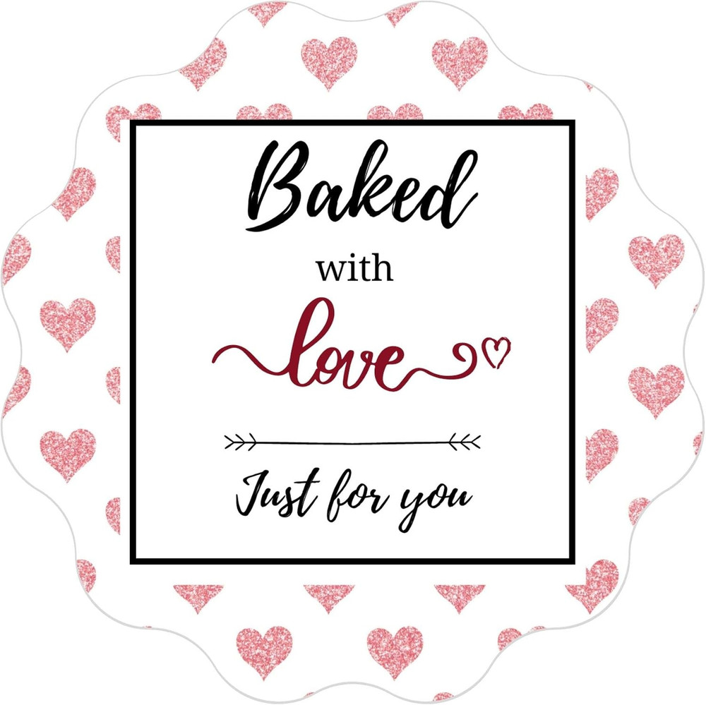 Baked with Love Stickers Roll | Scalloped Cut | Waterproof | 1.5 Inch | 500 Labe