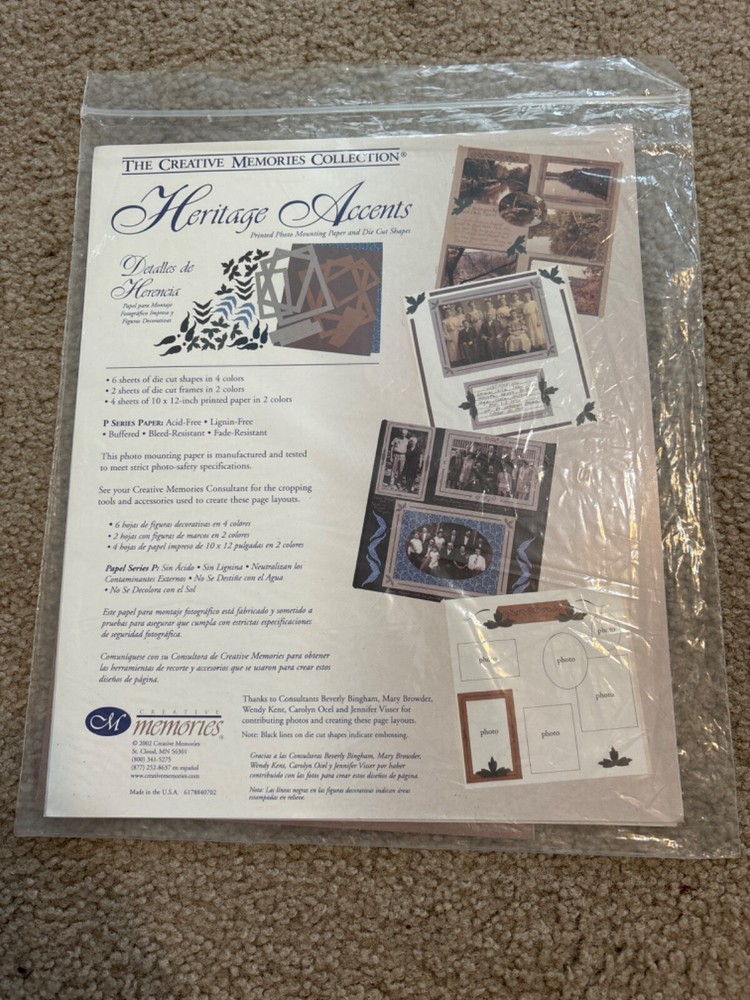New Creative Memories 10×12 Paper & Die Cuts Pack Heritage Accents 2002 Sealed