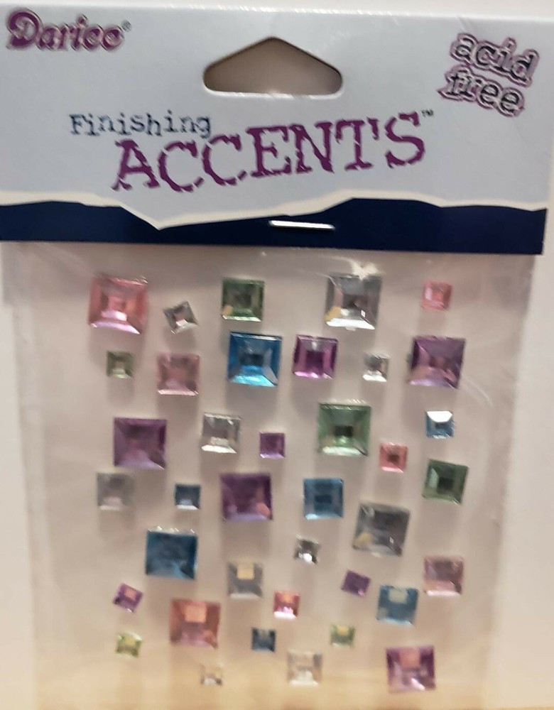 Darice Finishing Accents Square Purple Pink White Blue Gem Stickers NEW!