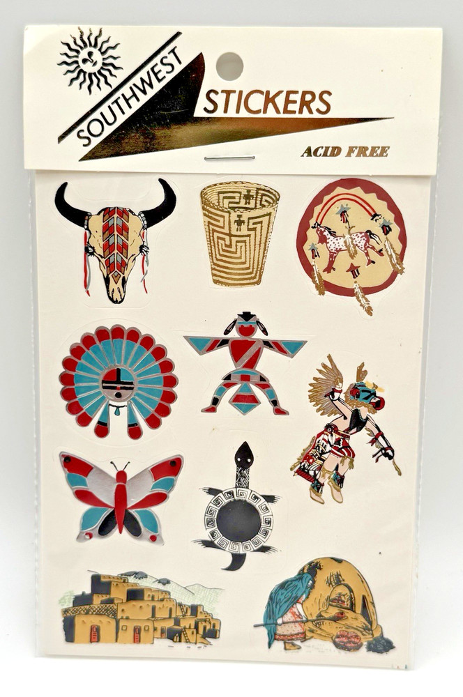 Vintage Astroline Southwest Stickers Metallic Foil Native Motif 2 Sheets NOS
