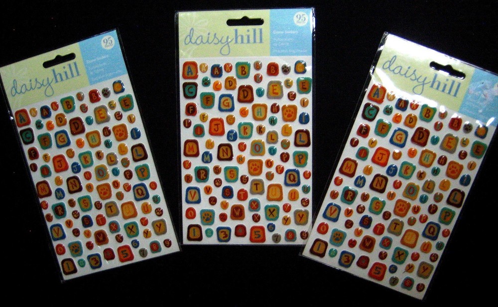 DAISY HILL ALPHABET Stickers~3 BRAND NEW PKGS~285 STICKERS~ARTSY SHAPES