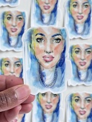 Sticker, Woman, Girl, Lady, Blue, Mini Art Painting, Abstract, A Painted Page