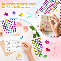 1710 Holographic Star and Heart Stickers 0.6″, Self-Adhesive for Kids Rewards…