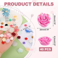 20mm Resin Rose Flatback Charm, 40Pcs Cabochon Embellishment, Shiny Light Purple