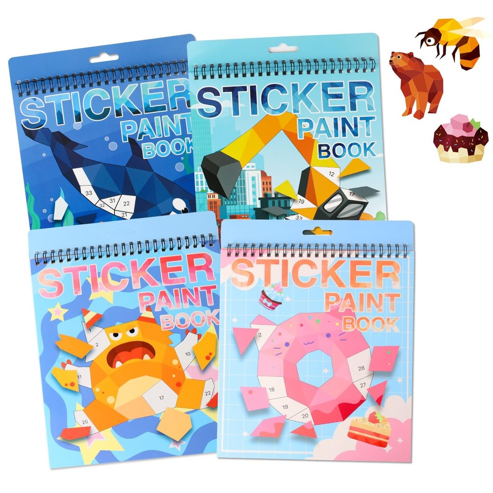 4 PCS Sticker by Number Sticker Paint Books for Boys Girls Ages 4-8 Ocean Veh…