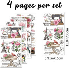 4 Sheets Flower Rub on Transfers for Crafts Vintage Floral Rub on Transfer Stick