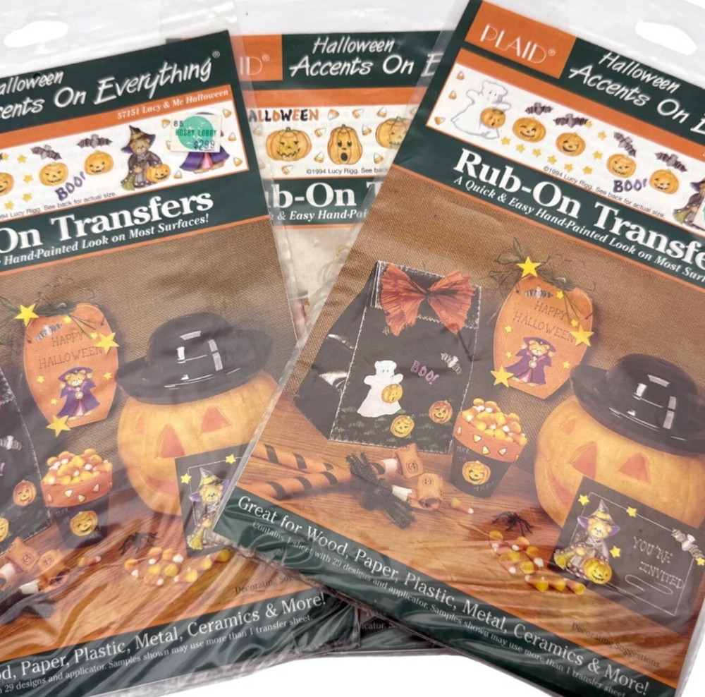 Vintage Lot 3 1994 Plaid Halloween Autumn Fall Rub On Transfers Sealed