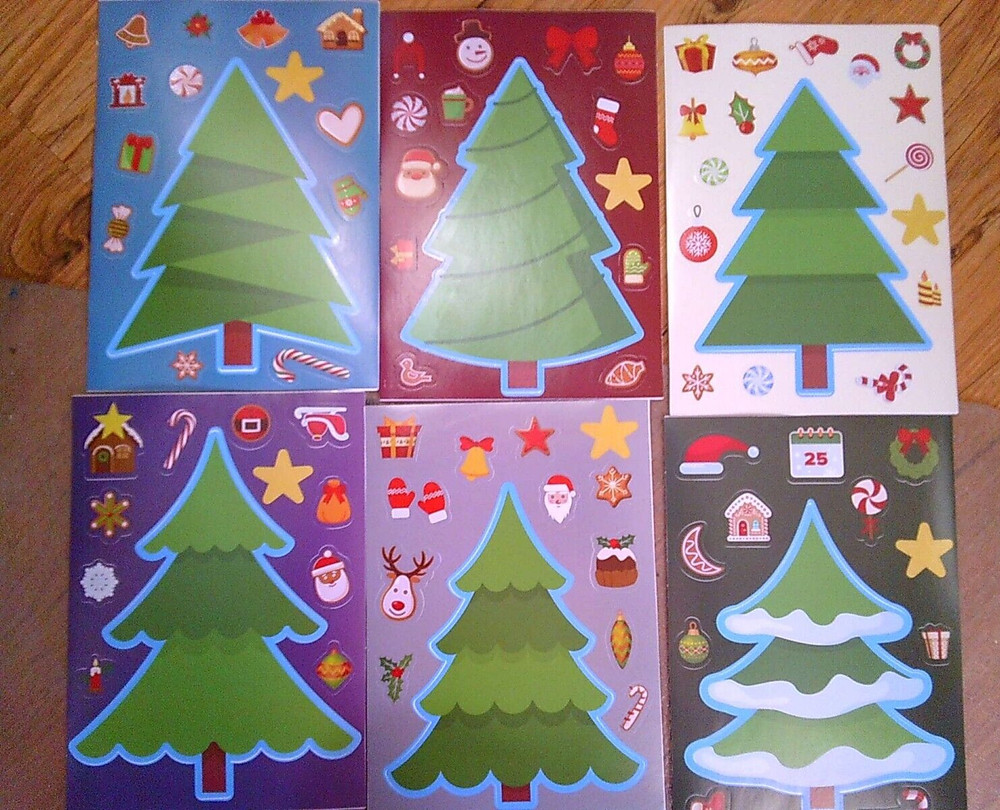 NEW 6 pc HOLIDAY CHRISTMAS TREE sticker sheet decorate your own tree