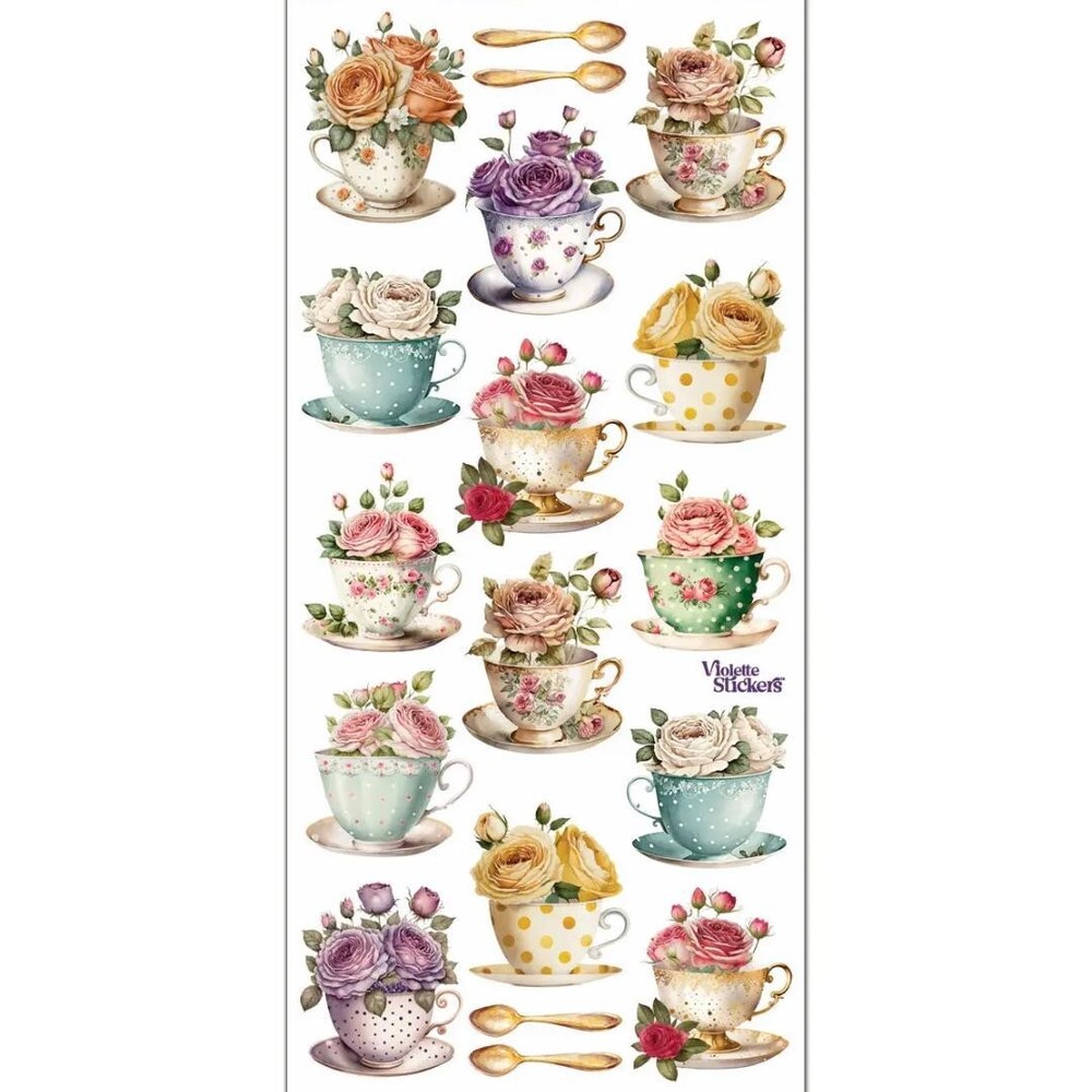 Violette Stickers – Rosie Teatime – 1 Vintage Teacup Sticker Sheet – Stationery