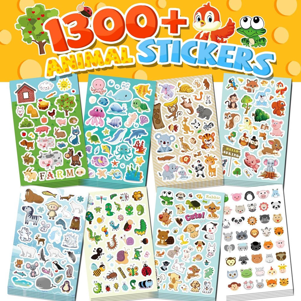 Sinceroduct Stickers for Kids, 1300+ Cute Animals Water Bottle Sticker, 8 She…