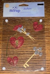 Joann Scrap Essentials Gold Key Red Heart Roses Card Handmade Valentines Sticker