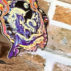 2 UNICORN PEGASUS space celestial fantasy VINTAGE sticker glitter prismatic