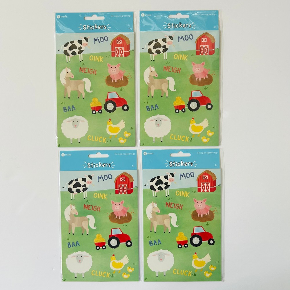 VINTAGE RETRO STICKERS Farm Animals Barn Pigs Cow Sheep Horse FACTORY SEALED 4pk