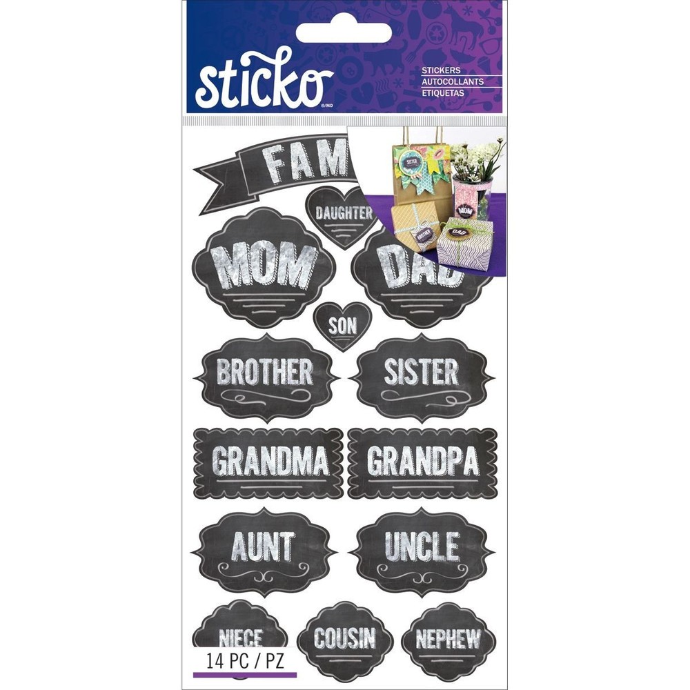 Stickers Sticko Family Chalk Labels Mom Dad Grandma Grandpa Daughter Son Black