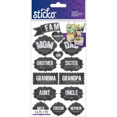 Stickers Sticko Family Chalk Labels Mom Dad Grandma Grandpa Daughter Son Black