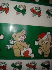 Vintage American Greeting stickers Christmas Teddy Bears Santa Hat 1 Sheet