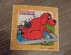 Vintage SmileMakers Clifford Bathtime Sticker 2.5×2.5 Inches
