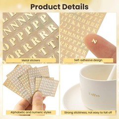 EORTA 6 Sheets 4.5mm Alphabet Number Stickers Mini Letters 4.5mm, Gold/Silver