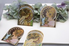 Mucha PET stickers | 10pcs PET Stickers Mucha vintage style pattern woman myster