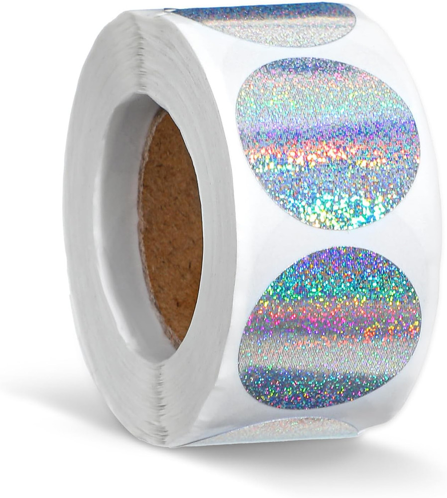 500pc Holographic Silver Circle Stickers 1″ Round Rainbow Metallic Seal Labels