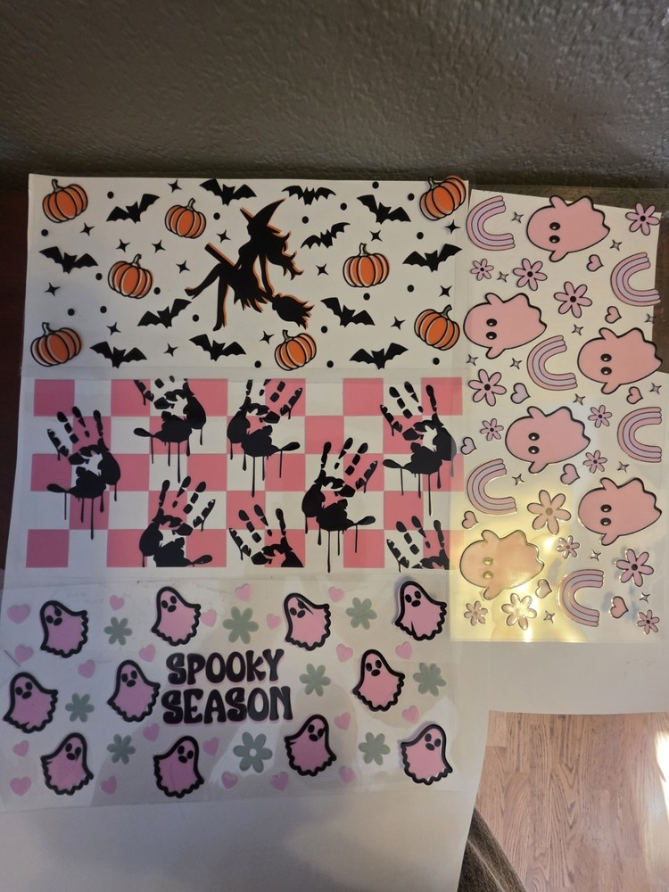 Halloween UV DTF Sheet – Ghosts Bats Pumpkins Witch Handprints, Multicolor
