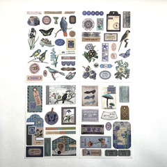 Vintage Style Blue Garden Washi Paper Stickers 4 Sheets Junk Journal Collage