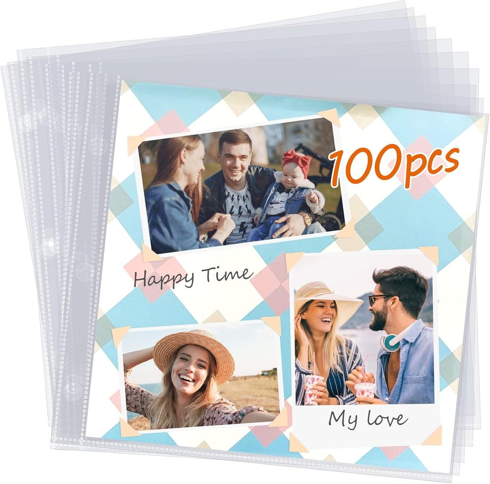 100 Pack 12×12 Scrapbook Page Protectors Heavyweight Clear Refill Sleeves 3-Ring