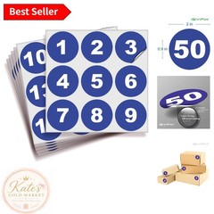 Blue Vinyl Number Stickers 1-50 – 2-Inch Waterproof Decals for Organizing